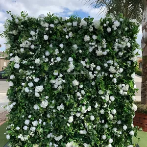 Painel de parede com flores artificiais de rosas, desenho de rolo de desenho de flores artificiais de 8 pés x 8 pés, cenário para decoração de fundo de casamento, flores simuladas