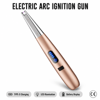 Briquet de cuisine électrique rechargeable USB Type-C en gros, allumeur à plasma sans flamme à LED pour barbecue et camping