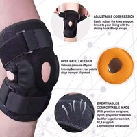 Attelle de genou articulée en néoprène avec sangles parallèles, stabilisateurs latéraux doubles, rotule ouverte réglable pour le soulagement de la douleur au genou