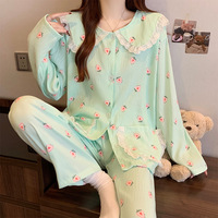Nouveau pyjama à manches longues pour femme, col en dentelle style dessin animé, doux et agréable pour la peau, idéal pour la maison en automne et en hiver, tenue décontractée quotidienne