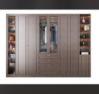 Projet de mobilier hôtelier : Armoire élégante sur mesure marron foncé avec portes coulissantes et rangement multi-zones