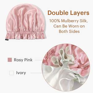 Роскошные двухслойные 100% шляпы из шелка тутового шелкопряда для женщин розового цвета слоновой кости регулируемые шапки для сна с широкими полями и длинным хвостом - Product Image 2