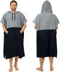 Serviette poncho de surf à capuche zippée pour adulte, 100 % coton, séchage rapide, anti-sable, avec poche - Product Image 1