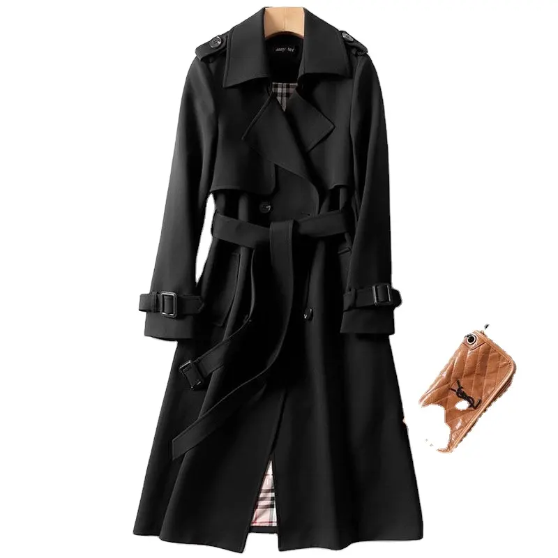 2020 new arrival JTF women knee belt lapel canvas plaid lining spring long trench coat