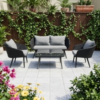 Ensemble de canapés d'extérieur modernes et durables 4 places, confortables, avec table basse en rotin tressé résistant aux UV, pour appartement, parc, salle à manger, jardin