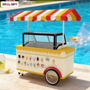 Chariot de vente ambulante de crème glacée, chariot de restauration rapide remorquable, vitrine de crème glacée d'extérieur, chariot congélateur - Product Image 3