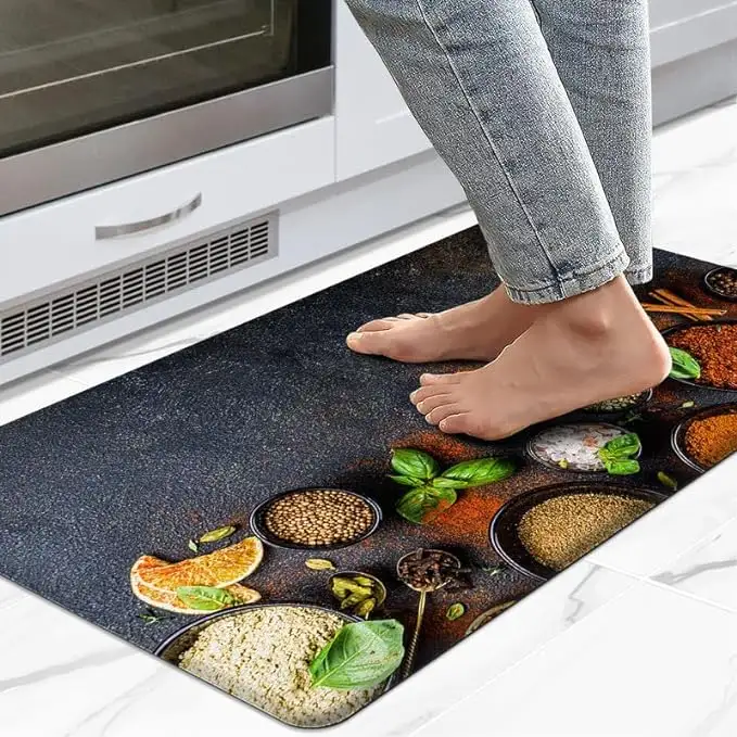 Tapis de cuisine anti-fatigue antidérapant imprimé en 3D Tapis en nylon moderne et imperméable sur pied lavable pour un usage domestique