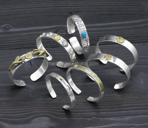 Brazalete de Plata de Ley 925 Estilo Vintage, piedra turquesa, sonrisa, cara, hoja - Product Image 6