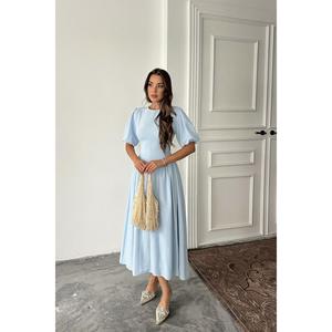 เดรสผ้าลินินสีน้ำเงินทรงเอ คอโอ ผูกหลัง เอวธรรมชาติ ใส่ได้ทุกวัน ระบายอากาศได้ดี ผ้าทอเนื้อนุ่ม สวมใส่สบาย - Product Image 4