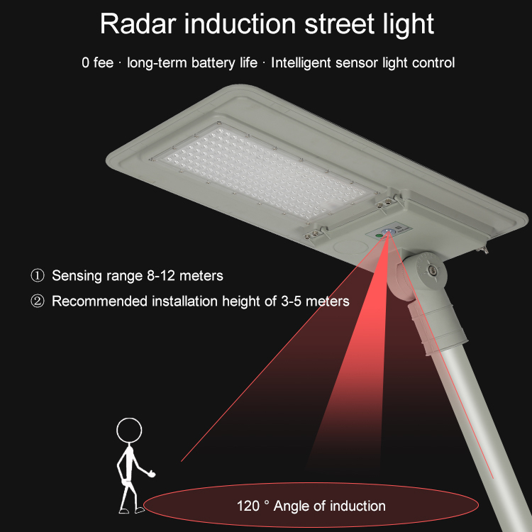 Travail de nuit imperméable contrôle automatique durable extérieur intégré 100w solaire a mené le réverbère