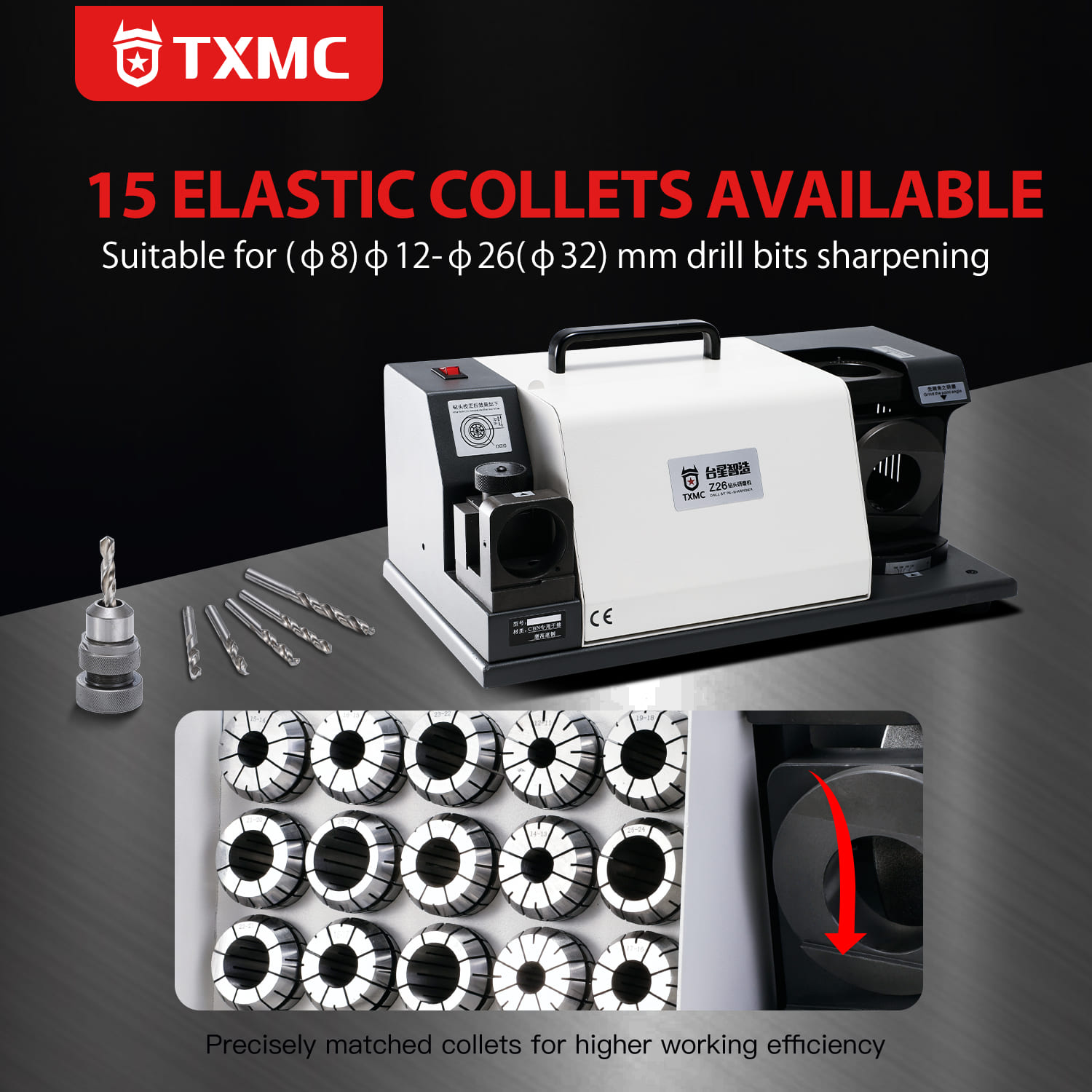TXMC TX-Z26 Drill Bit Sharpener - Easy Operation & High Speed
