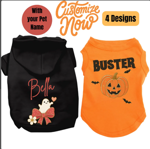 Personalizado Halloween Dog camisa ou Hoodie personalizado Pet Nome 4 Cute Fall Designs com fantasmas e abóboras - Product Image 2
