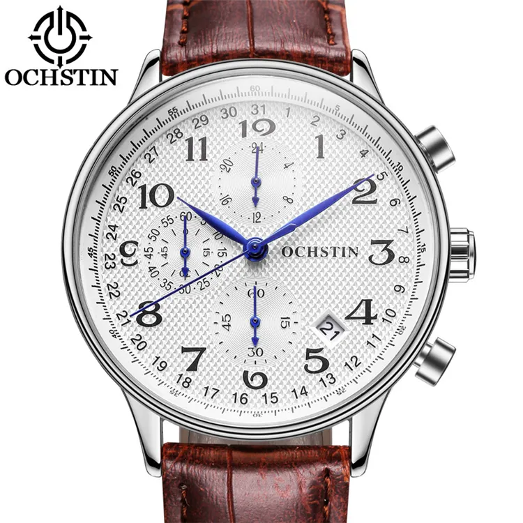 ochstin men watches GQ050C Top Brand Genuine Leather Men Japan Movement Luxury Calendar Chronograph 6 Pins Analog Quartz Watches