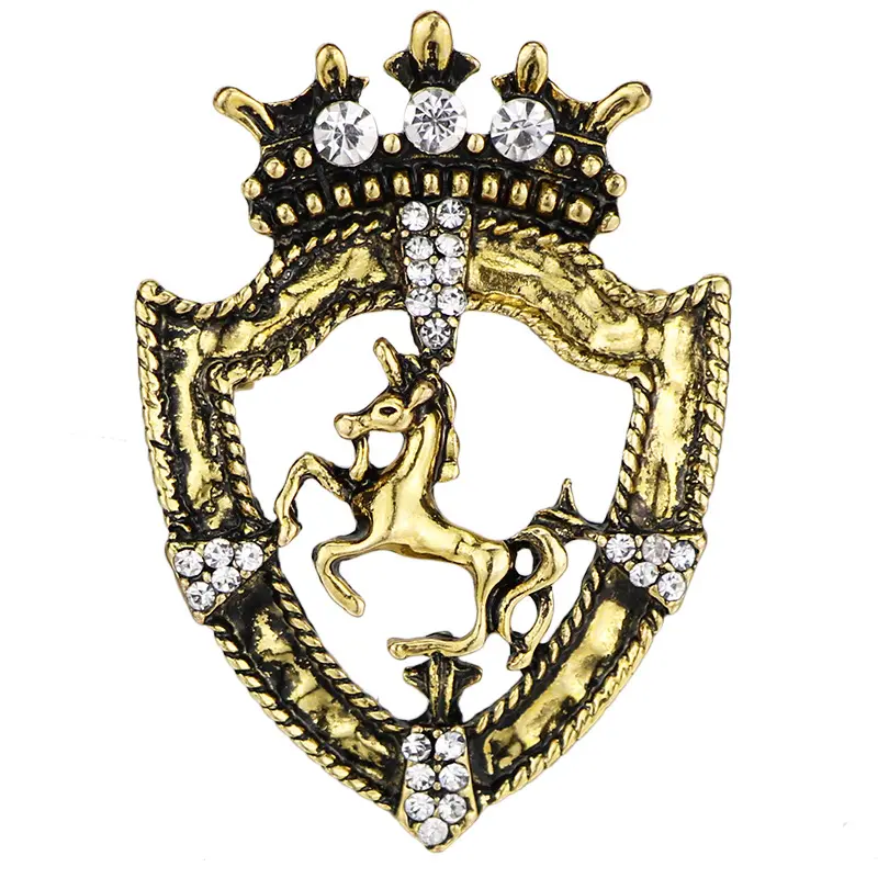 Fashion Alloy Horse Crystal Brooch Pins Animal Crown Lapel Pin Corsage Men's Shirt Suit Collar Pins Jewelry Clothing Accessory