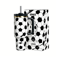 Gobelet isotherme original en acier inoxydable sous vide de 40 oz avec poignée et paille, personnalisé pour l'événement Coupe de la Fièvre de Football, idéal comme cadeau souvenir