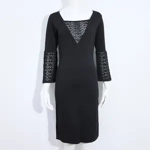 GUOOU-Vestido corto liso de primavera para mujer, minivestido sencillo de corte en A, vestidos tejidos para oficina