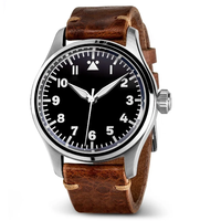 Reloj de piloto mecánico automático de lujo para hombre, esfera luminosa, puntero, pantalla, buzo disponible, cuero, goma, silicona, 5mm