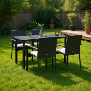 Set da Pranzo da Giardino in Rattan PE Nero per 4 Persone, Arredamento Modulare da Esterno dal Design Contemporaneo con Struttura in Metallo - Product Image 2
