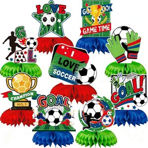 Venta al por Mayor de 9 Piezas de Decoraciones para Fiestas de Fútbol, Soporte de Exhibición de Panal de Abeja con Diseño de Balón de Fútbol para Fiestas de Cumpleaños Infantiles - Product Image 1
