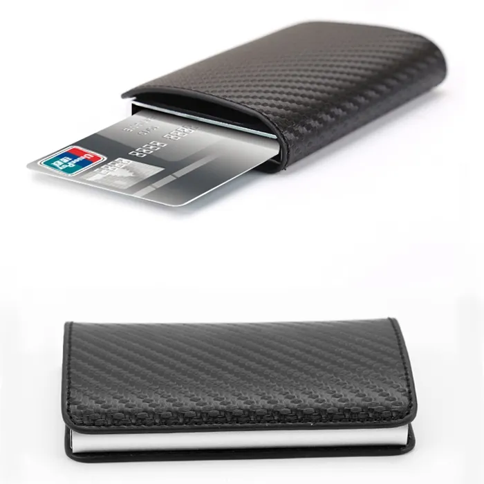Portefeuille en fibre de carbone pour hommes Porte-cartes de crédit en cuir Blocage RFID Portefeuille Protecteur Pince à billets Pop Up Card Case