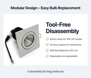 Downlight LED Cuadrado Ajustable de 10W, Inclinación de 0-35 Grados, <span class=keywords><strong>GU10</strong></span> MR16, Foco Empotrable en Techo, Bombilla Reemplazable, Recorte de 70mm, RGB <span class=keywords><strong>Max</strong></span> - Product Image 4