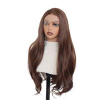 Perruques synthétiques Lace Front 13x6, 24 pouces, brun foncé, longues, grandes, ondulées, bouclées naturelles, en fibre haute température, pour tête entière