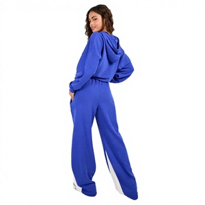 Conjunto Deportivo de Felpa con Capucha Azul para Mujer, Corte Holgado, Informal, con Bolsillos, Color Sólido, para Todas las Temporadas - Product Image 1