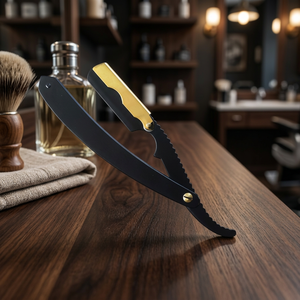 ASAP Manual Stainless Steel Straight Razor with Black Handle and Gold Blade Eco-Friendly Skin Care Grooming Tool - Product Image 3