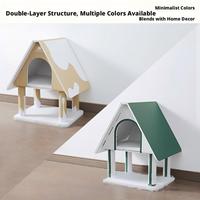Maison pour chat à double niveau avec griffoir, lit fermé à 2 étages, griffoir en carton ondulé pour chats d'intérieur