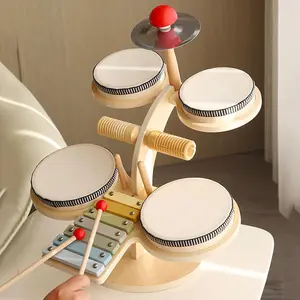 COMMIKI Montessori Madeira Educação Infantil Multi-funcional Drum Set Para Liberar Bebê Música Talento Cor Cognitiva Educação Brinquedos