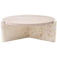 KUMUSI FURNITURE Table basse minimaliste nordique en bois massif et marbre Canapé de salon Table basse ronde en travertin blanc