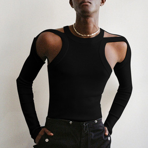 Servicio <span class=keywords><strong>OEM</strong></span> Liquidación Ventas Productos calientes Ropa de hombre Sexy Tank Costume Hollow Out Negro Blanco Discoteca Moda Camisetas - Product Image 4