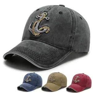 Stokta yüksek kaliteli çapa yılan kap Retro tarzı nakış açık beyzbol şapkası erkekler için baba şapka şoför şapkası