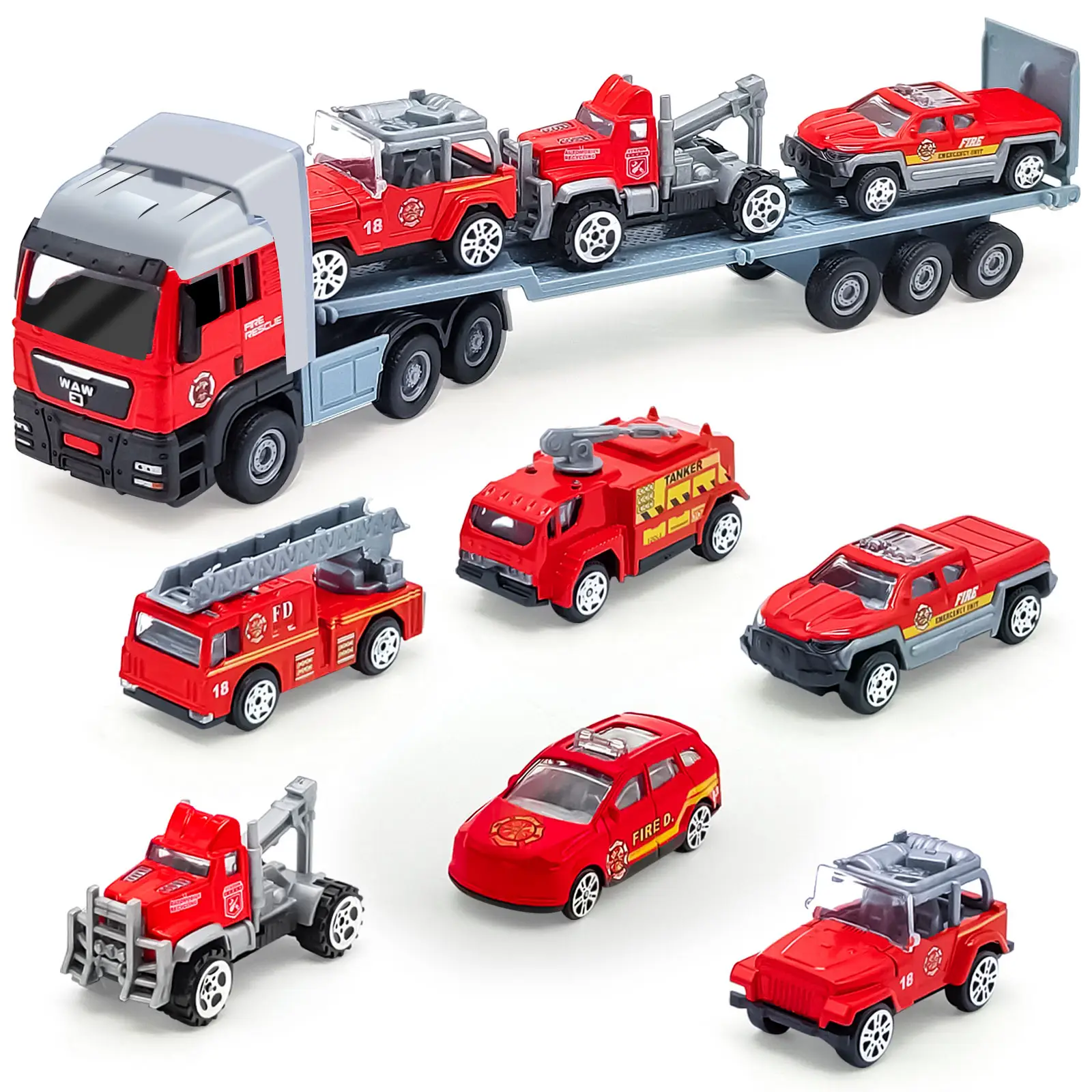 Diecast Car Alloy Pull Back Toys Play Set Engineering Construction Truck Fire Engine Vehicle City Transport Car for Kids