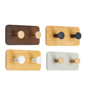 OEM Adhesive Bamboo Wooden Coat <span class=keywords><strong>Shelf</strong></span> <span class=keywords><strong>Hooks</strong></span> 2 Pack Walled Mounted Coat <span class=keywords><strong>Rack</strong></span> Roupão Jacket <span class=keywords><strong>Hooks</strong></span> - Product Image 4