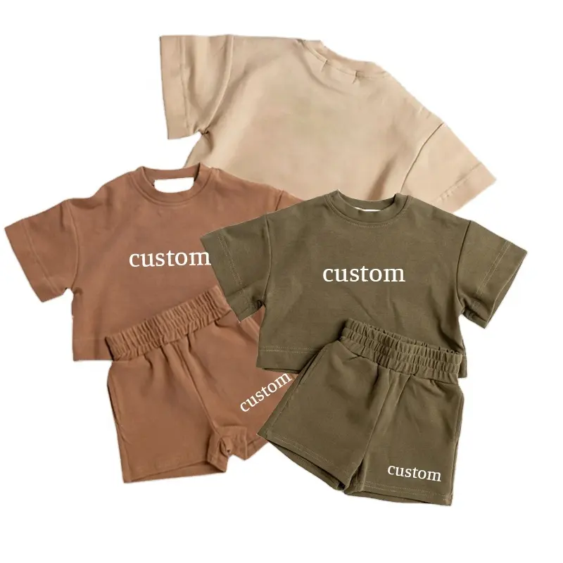 Duanding CUB Sommer Kinder Trainings anzug Set 100% Baumwolle T-Shirt Übergroße Cargo Shorts Benutzer definierte T-Shirt und Shorts Kinder Streetwear