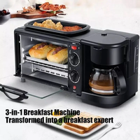 Machine à petit-déjeuner 3 en 1, four à micro-ondes électrique, cafetière, grille-pain, poêle à frire, four électrique pour cuisine, barbecue, cuisson