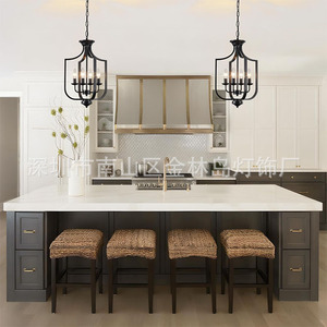 American Style Black Chandelier 4 Head E14 LED Rectangular Pendant <b>Light</b> For Living Room <b>Dining</b> Room Home - Product Image 3