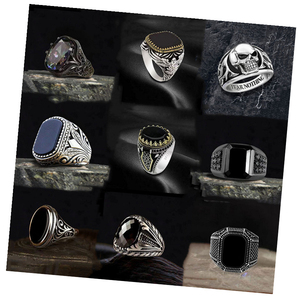 جملة خواتم رجالية فاخرة مطلية بالذهب الوردي ومرصعة بأحجار كريمة سوداء عتيقة، مثالية للحفلات أو الأعراس - Product Image 1