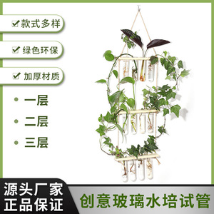 Seeking Excellence Wall Hanging Hydroponic Plant Container Wooden Rack With Glass Test Tubes <b>For</b> Indoor Green <b>Decor</b> - Product Image 4