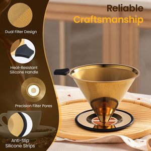 กรวยกรองกาแฟสไตล์อเมริกัน สแตนเลส 304 สีทอง ความจุ 200 มล. ใช้ซ้ำได้ ทนทาน ทำจากโลหะ - Product Image 3