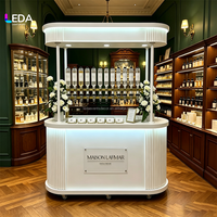 Chariot de présentation mobile blanc LEDA pour événements de mariage, bar à parfums avec auvent et éclairage LED