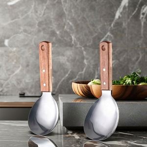 Cuillère à riz antiadhésive en acier inoxydable avec manche en bois, ustensile pour cuiseur à riz domestique - Product Image 5