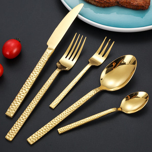Juego de cubiertos de acero inoxidable de 12 piezas con diseño de cubos de agua martillados, estilo occidental, cuchillo, tenedor y cuchara para postre en casa. - Product Image 3