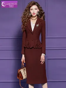 Conjunto de <span class=keywords><strong>Traje</strong></span> a Medida Original Personalizado de Fábrica FMY - Conjunto de Falda y Abrigo de Lana Elegante, Ajustado y Antiarrugas para Mujer, para el <span class=keywords><strong>Invierno</strong></span> - 69580 - Product Image 5