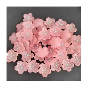 Penjualan laris manik-manik Slime Resin punggung datar Charms Cabochon bunga sakura merah muda Kawaii untuk pembuatan perhiasan buku tempel casing ponsel DIY