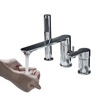 Robinet de baignoire encastré latéral à quatre trous, allongé et rotatif, pour eau chaude et froide, en laiton chromé avec cartouche céramique