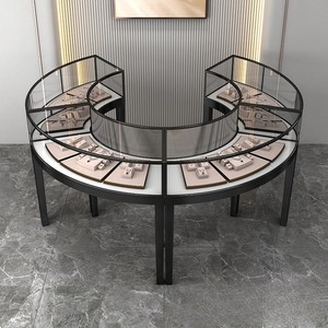 Vetrina Espositiva Rotonda Oro e Bianco <span class=keywords><strong>per</strong></span> Gioielli e Cosmetici con Ante in Vetro <span class=keywords><strong>per</strong></span> Esposizioni Aziendali - Product Image 4