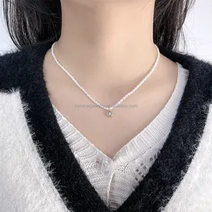 Großhandel 18 Karat Echt Gold Halskette Süßwasser perlen Echte Reis perlen Meerjungfrau Diamant Charm Choker Frauen Stein Haupt material