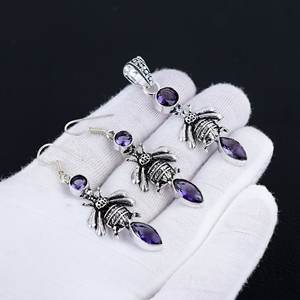 Pendentif artisanal en argent sterling 925 avec améthyste classique en forme de poire, serti clos, personnalisable, cadeau de Noël pour femme - Product Image 3